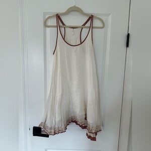 Free People White Sleeveless Trapeze Shimmer Trim Dress